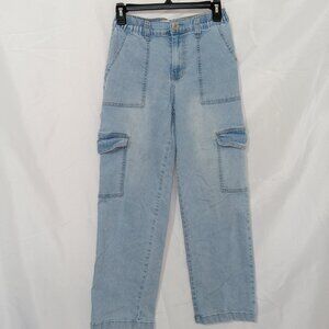 GOGO Women Sz 7/28 Blue High Rise Cargo Denim Jeans Wide Leg Skater Y2K Baggy